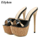 Eilyken Summer Ultra Thin High Heels 17CM Ladies Slippers Fashion Brief Slingback Peep Toe Slip-On Platform Sandals Mules Shoes