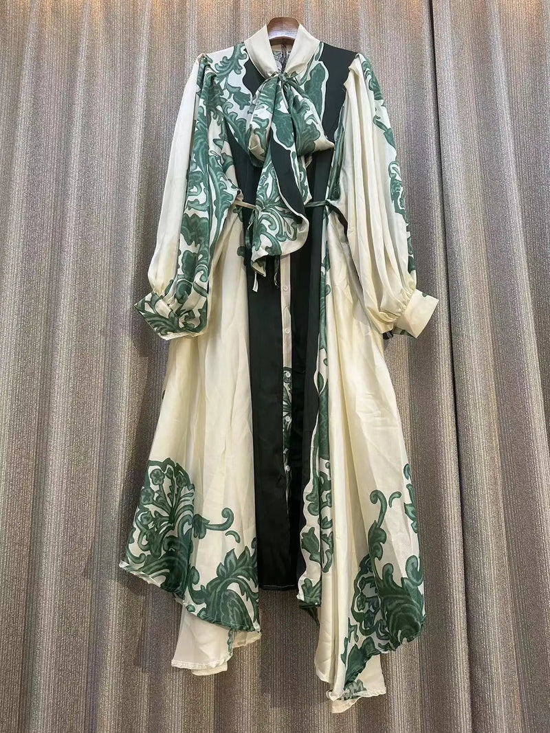 New 2024 Autumn Fashion Irregular Party Midi Dress Female long Sleeve Elegant Loose Print Casual Evening Dress For Women ﻿