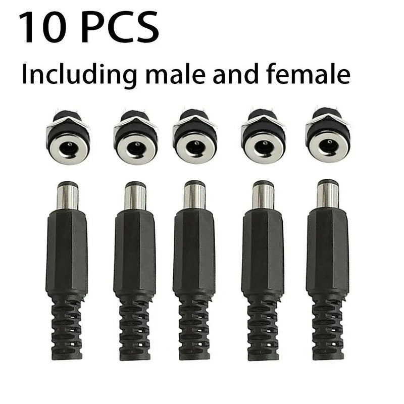 10Pcs DC Connectors 5.5x2.1mm 3.5x1.3mm DC Power Plug Male Female Jack Socket Nut Panel Mount DC Power Adapter Connector 5.5*2.1