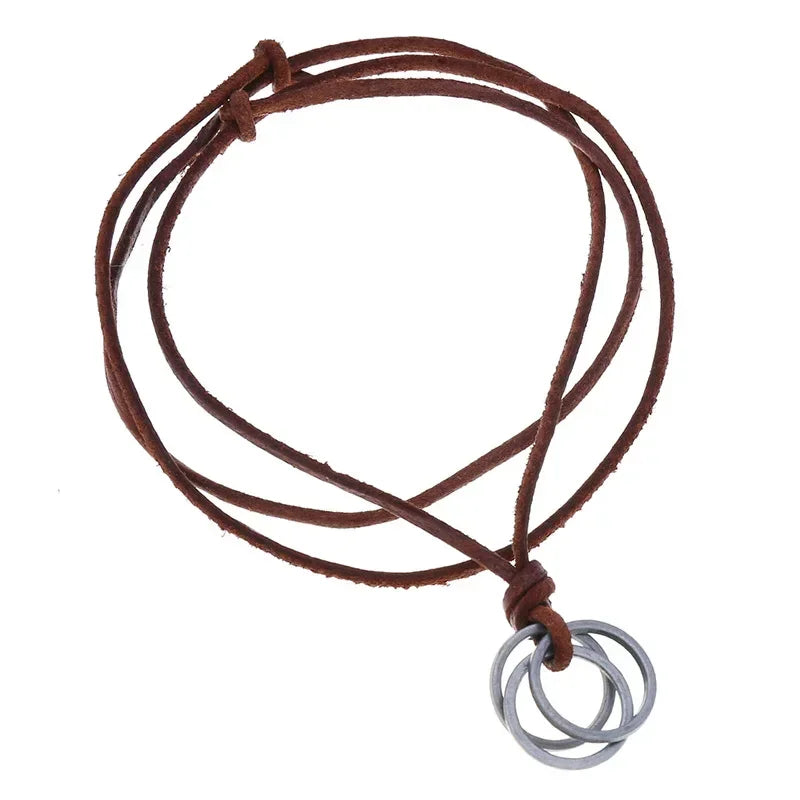 Vintage Men Women Circles Adjustable Leather Rope Necklace Pendant Jewelry Christmas Gift Initial Necklace