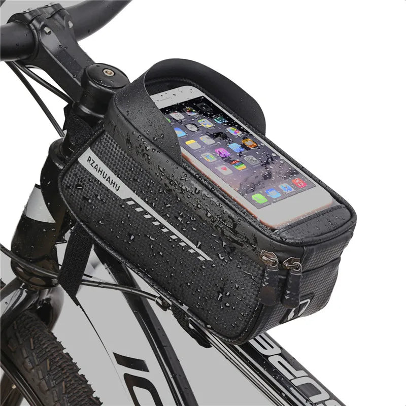 Bicycle Front Beam Bag Front Tube Cycling Bag Bicycle Waterproof Phone Case Holder Touchscreen waterproof Saddle Bag Accessories