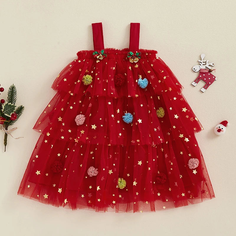 Toddler Baby Girl Christmas Dress Star Sequin Layered Tutu Tulle Dress Girls Cake Smash Xmas Tree Dresses