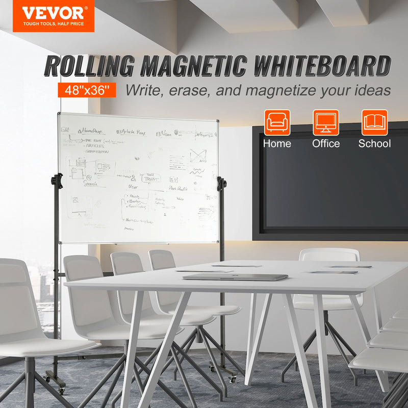 SucceBuy Rolling Magnetic Whiteboard Double-sided Mobile Whiteboard Adjustable Height Dry Erase Board with Wheels for Office