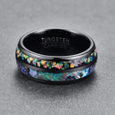 Nuncad New Fashion Hot Men Rings Electroplated Black Inlaid Shells Opal Dome Tungsten Steel Ring Size 7/8/9/10/11/12 T090R
