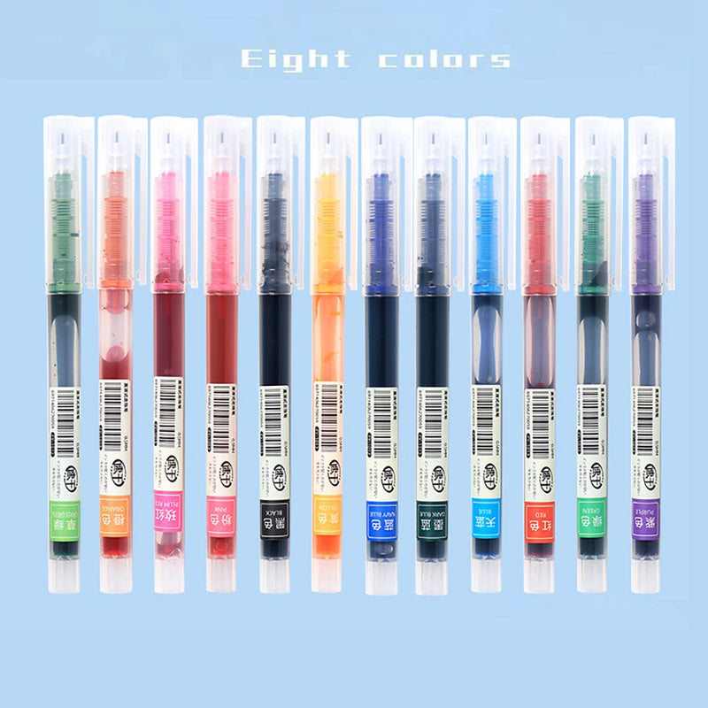 12 Colors Ink Straight Liquid Gel Pen Colorful Liquid Roller Pen 0.5mm Rollerball Pens Artistic Font School Office Stationery