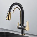 Quyanre Matte Black Filtered Crane For Kitchen Pull Out Spray 360 Rotation Water Filter Tap Three Ways Sink Mixer Kitchen Faucet