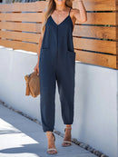 Women's Suspender Jumpsuit, Summer Casual Trousers with Pockets, Fashionable Suspender Pants, Suitable for Everyday Wear