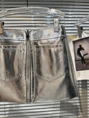 DEAT Shiny PU Leather Zipper Design Skirts Women's Streetwear High Waist Trend Pocket Wrap Hip Skirt Female 2024 Spring 11XX1221