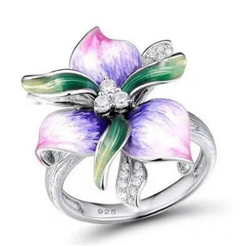 Classic Ladies Floret Jewelry Birthday Proposal Date Engagement Wedding Flowers Crystal Ring Size 6 7 8 9 10