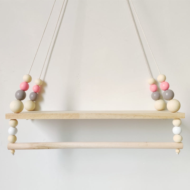 Kids room Wooden wall shelves Natural Wood Beads Wall Shelf Storage Shelf Kids Decorative Shelves For Kids Nursery Decoration