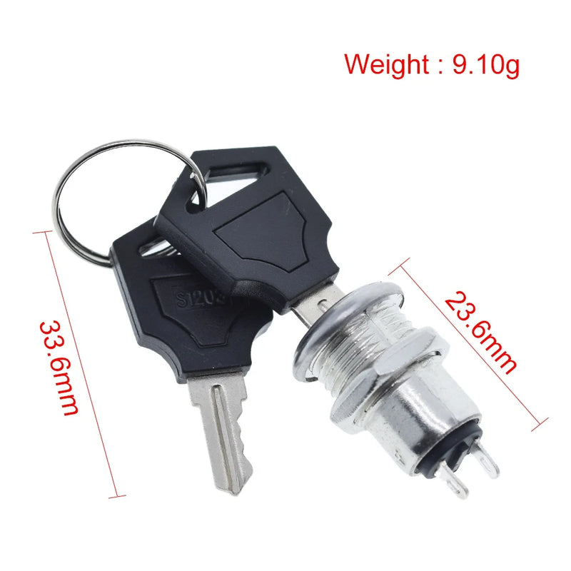 12mm Stainless Steel Electronic Key Switch ON OFF Lock Switch Phone Lock Security Power Switch 12*21mm S1203 2PIN 2 Keys