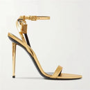 Designer Padlock Women Sandals Sexy Black 10CM High Heel Party Dress Shoes Pointed Toe Ankle Strap Gladiator Sandal Ladies Pumps