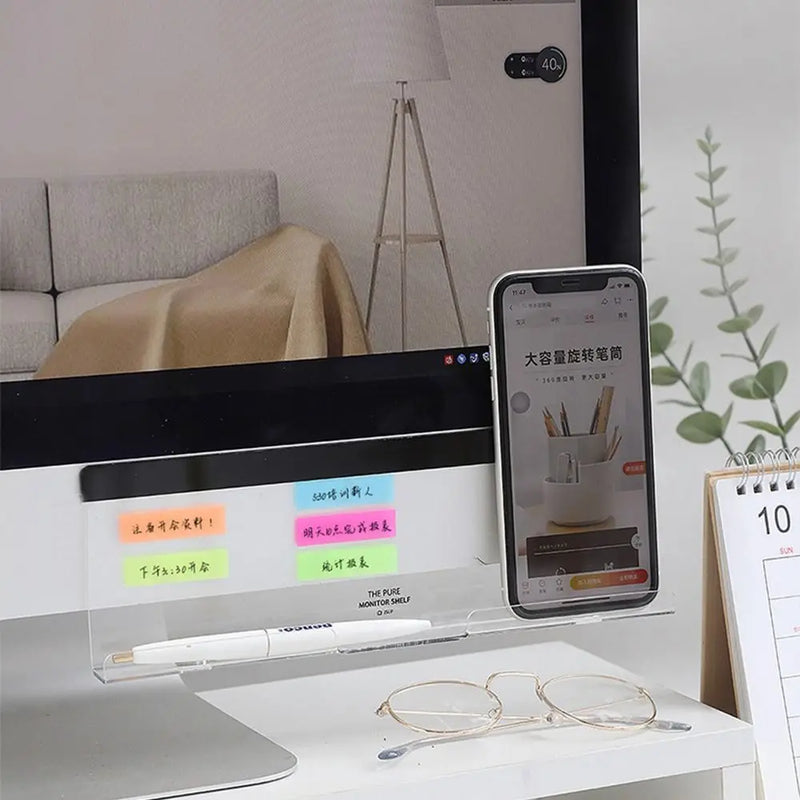 Desktop Storage Monitor Message Memo Board Multifunctional Desk Organizer Message Board Minimalism Transparent Notes Board