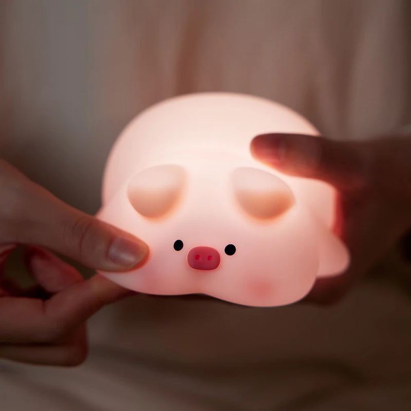 Silicone Night Light Pig Cartoon Silicone Lamp Usb Rechargable Timing Lamp for Boys Girls Birthday Gift