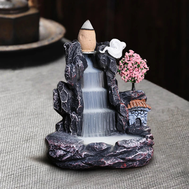 1PC Yoga Room Mountains River Waterfall Fragrance Fireplace Incense Burner Backflow Aroma Smoke Zen Censer Holder