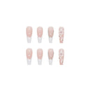 24pcs False Nails With Glue Flower Design Long Coffin French Ballerina Fake Nails Full Cover Acrylic Nail Tips Press On Nails