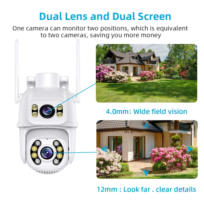 4K 8MP Outdoor Night Vision Dual Screen PTZ Wifi Camera Surveillance IP Camera Human Detection 4MP Security Protection CCTV