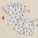 0-3Years Baby Boys Easter Outfits Carrot Stripe Print Short Sleeves T-Shirt and Elastic Shorts 2 Piece Sets for Boys
