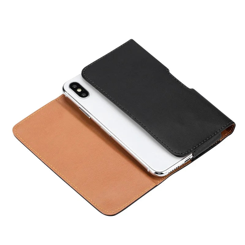 Flip Leather Phone Bag for iPhone 14 13 pro Samsung S23 22 Xiaomi Huawei P40 50 Belt Clip Men Holster Bag Case Mobile Phone Bag