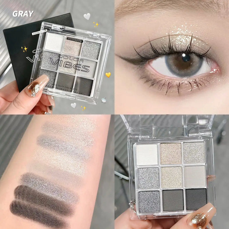 9 Colors Glitter Eyeshadow Palette Avocado Green Shimmer Pearlescent Matte Colorful Eye Shadows Palette Waterproof Eye Make Up