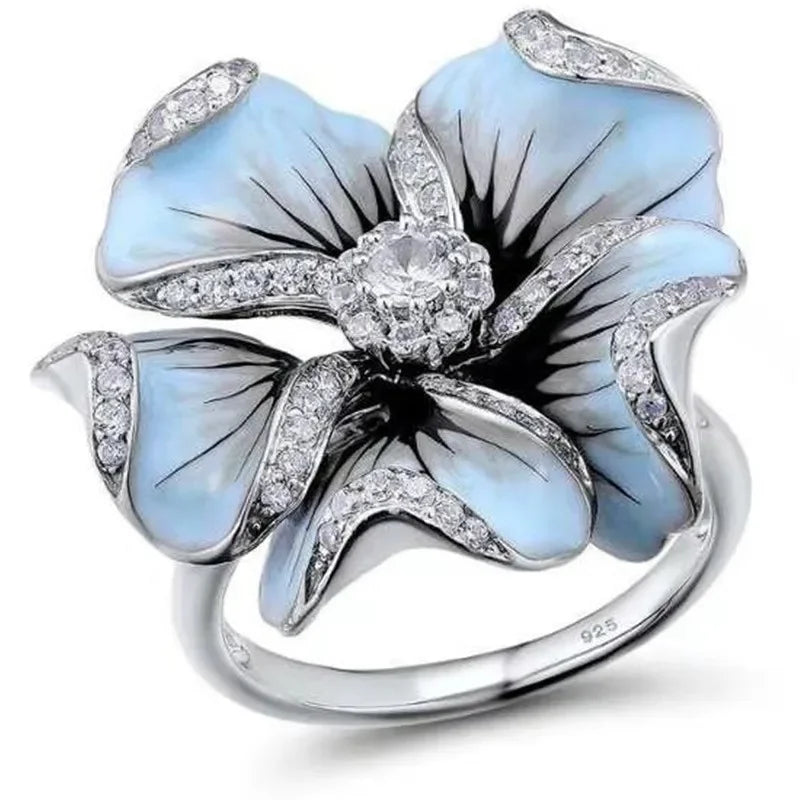 Classic Ladies Floret Jewelry Birthday Proposal Date Engagement Wedding Flowers Crystal Ring Size 6 7 8 9 10