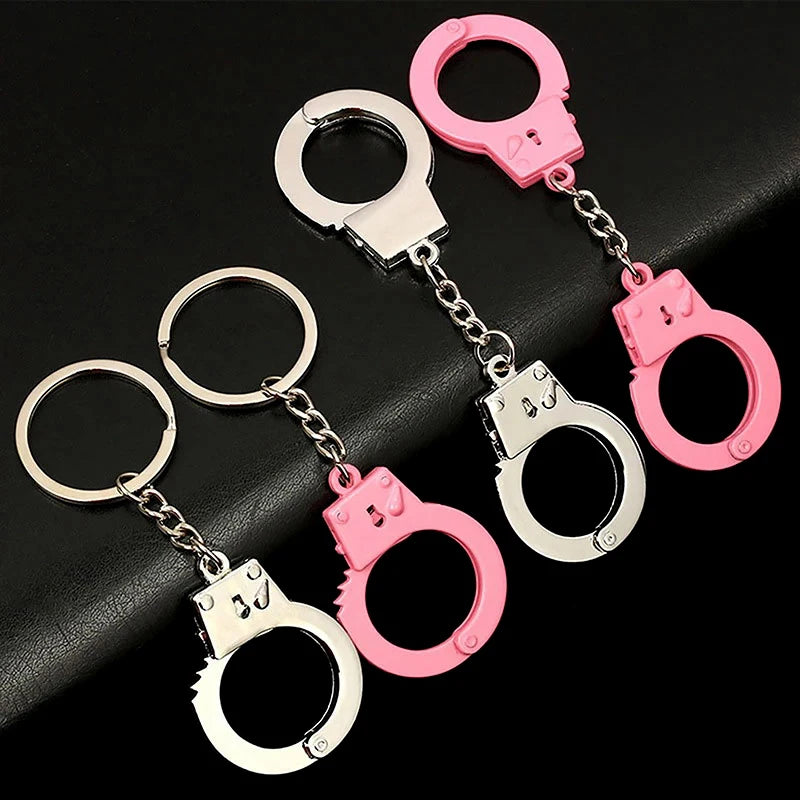 1Pc Creative Handcuffs Shaped Pendant Keychain Pink Silver Keyring Bag Hanging Decoration For Men Women Punk Jewelry Gift