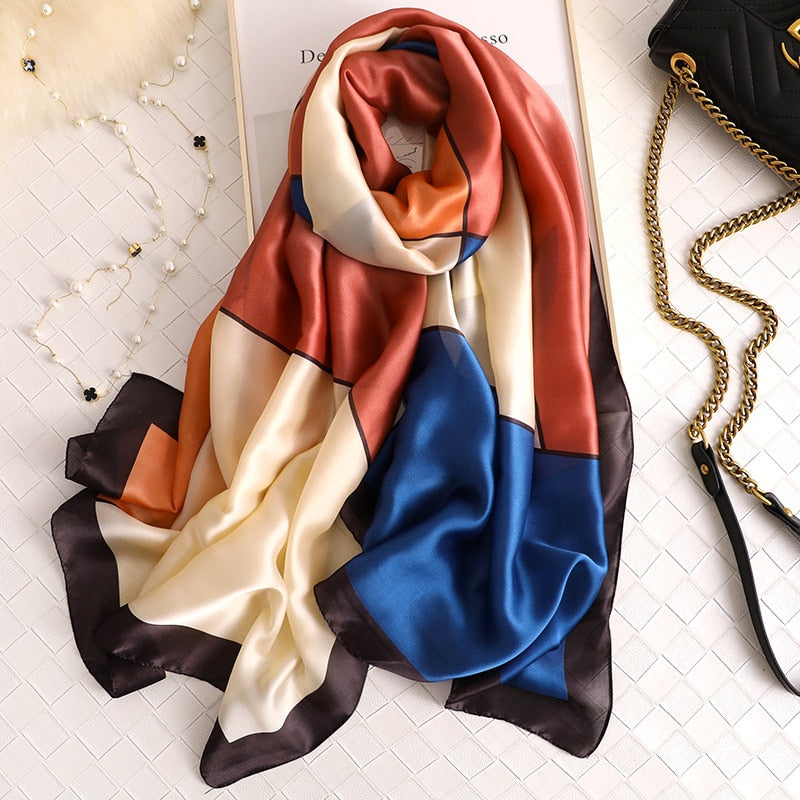 180*90cm Luxury Brand Spring Autumn New Silk Scarf Women Shawl Fashion Soft Poncho Chiffon Hijab Foulard Muffler Bandanna Pareo