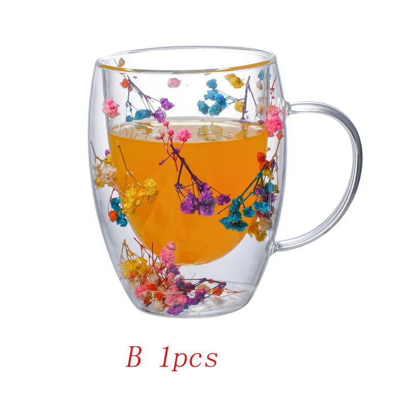 350ml Double Wall Coffee Mug Real Dried Flower Christmas Gifts