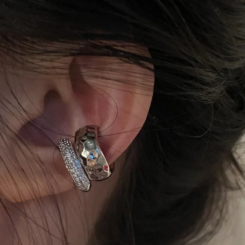 Punk Zircon Double-layer Ear Cuff No Piercing Earrings Trendy Unique Metal Geometric Ear Clip for Women Jewelry Gifts