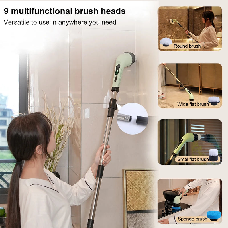 Electric Cleaning Brush Wireless 9 in 1 Multifunctional Bathroom Cleaner Brush For Home Kitchen Window Electronic Cleaning Brush