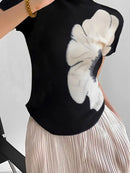 2024 New Arrivals Summer Short Sleeves Floral Printed Basics T-Shirt Women Fashion Slim Fit High-Neck Casual Tops