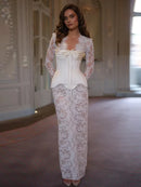Sexy Lace Dress For Women Strapless Fishbone Corset Slim Waist Long Sleeve Mini Dresses 2026 New Hollow Out Party Two Piece Set