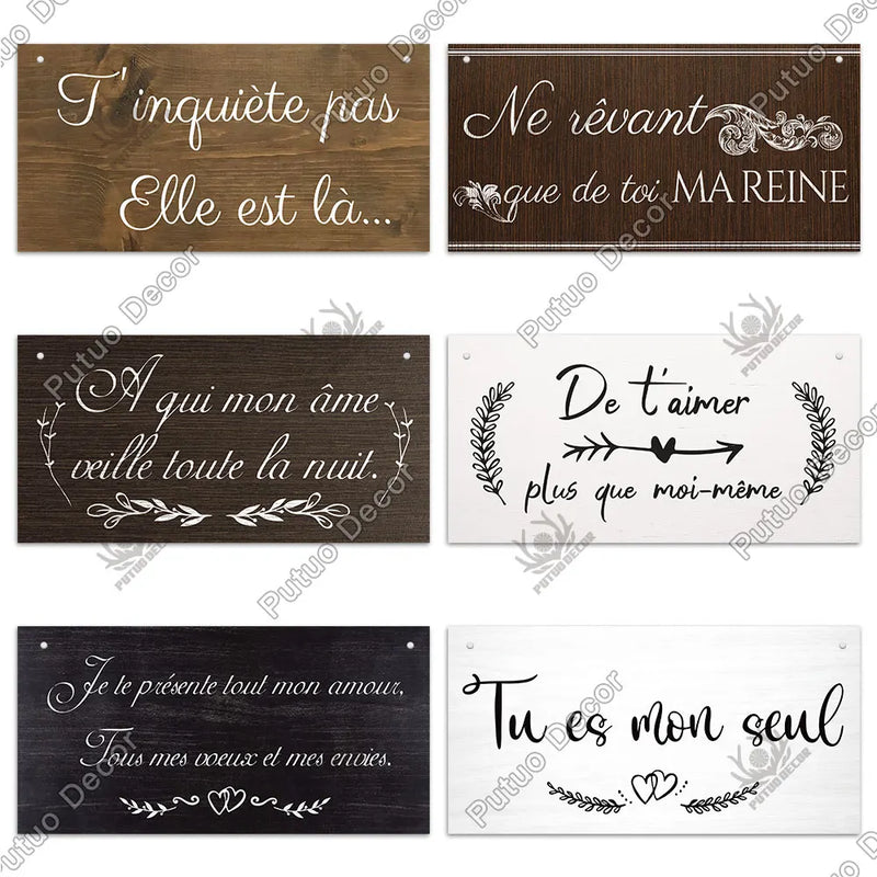 Putuo Decor French Wedding Signs Spanish Wooden Hanging Signs Romantic Wooden Plaque Wood for Home Room Decoration Wedding Decor