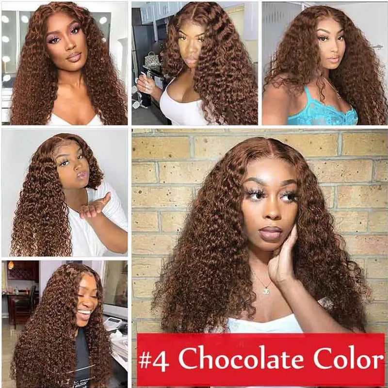 13x6 Hd Deep Wave Lace Frontal Wig Chocolate Brown Remy Human Hair Lace Frontal Wig 180% 13x4 Curly Lace Front Human Hair Wigs