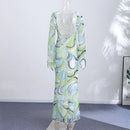 Sexy Backless Printed Dress Women's O-neck Full Sleeve Straight  Long Dresses 2026 Summer Fashion High Street New Lady Outfits