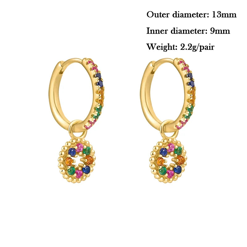 Exquisite Gold Plated CZ Dangle Earrings For Women Colorful Zircon Heart Dorp Hoop Earrings Fashion Party Jewelry Wholesale