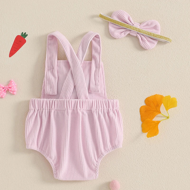 Adorable Infant Easter Jumpsuit with Bunny Applique and Matching Bow Headband for Baby Girl s First Easter Celebration