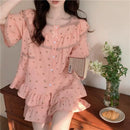 Women Sweet Floral Pajamas Female Summer Set Lace Princess Short-Sleeved Shorts Homewear Ladies Kawaii Soft Nightwear Loungewear