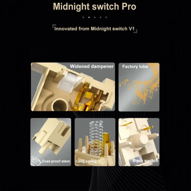 Kailh BOX Midnight Pro Silent Switch for Mechanical Keyboard Linear Tactile 40g Lubed 5 Pins GK61 Anne Pro 2