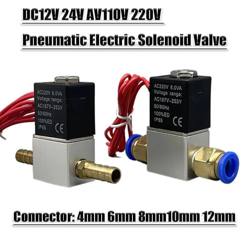 12V 24V 220V Pneumatisches elektrisches Magnetventil 2 Positionen 2 Anschlüsse stromlos geschlossen Luftmagnetventil 6mm 8mm Schlauchanschluss