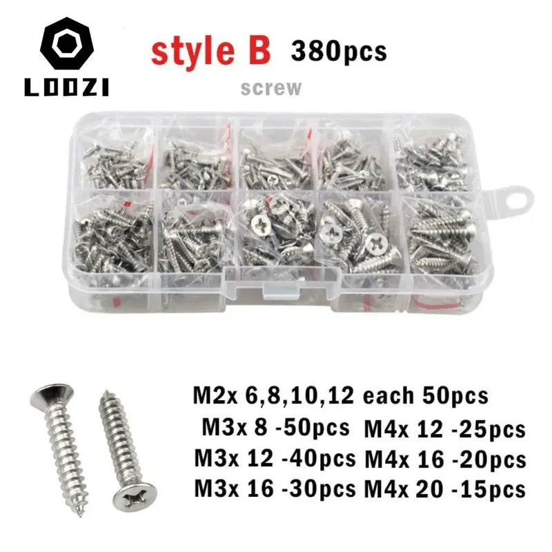 M1 M1.2 M1.4 M1.7 M2 M2.6 M3 M4 Stainless Steel Cross Countersunk Head Wood Screw Set Phillips Flat Head Self Tapping Screws Kit