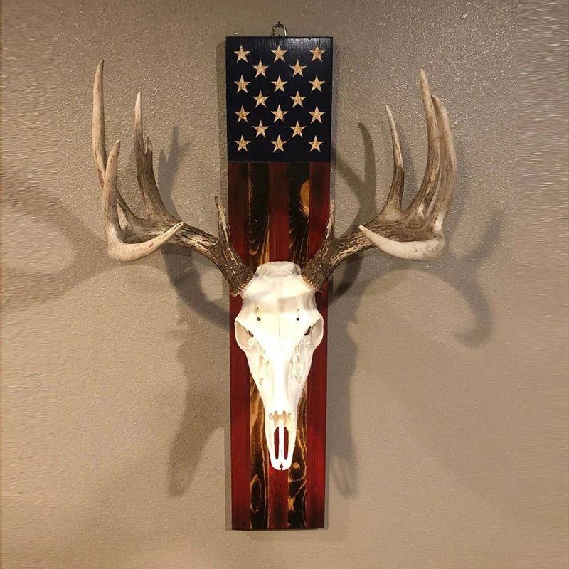 European Deer Mount Plaque Prey Display Rack Home Decoration Wooden Background Stars And Stripes Patterns Home Decor In Stock