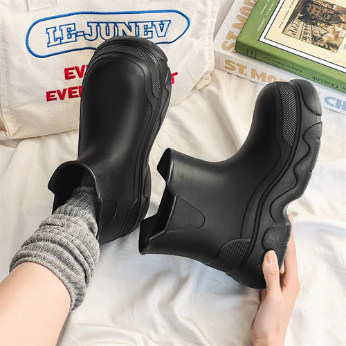 Rain Shoes Women's Waterproof, Non-slip Mid-welly Boots Thick Soles Increase Wear and Deodorant Water Shoes