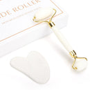 Gesichtsroller-Set aus weißem Kristall-Jadestein, gegen Falten, Facelifting, Gua Sha Massagegerät, Gesichts-Massagetool, Naturstein-Roller-Set, Schönheitspflege