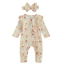 Toddler Christmas Romper Set with Matching Headband Festive Snowman and Snowflake Print Zip Up Jumpsuit for Baby Girl
