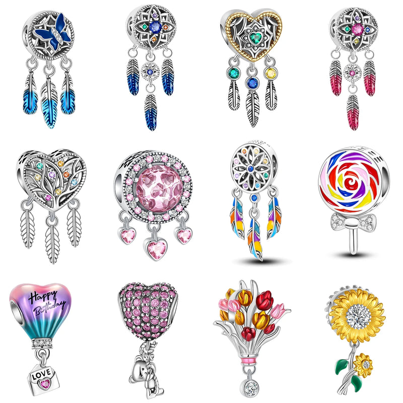 2023 New Dreamcatcher Hot Air Balloon Flower Fit Original Pandora Charms Bracelet Women Jewelry DIY Gift