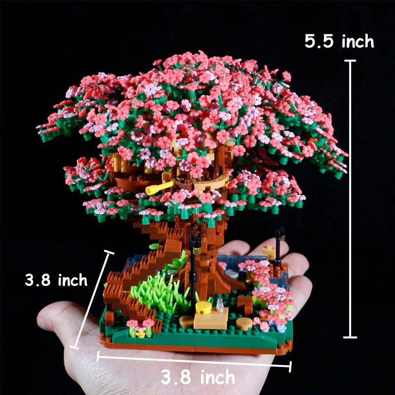 2008PCS Difficult Pink Green Purple Sakura House Tree Building Blocks Bonsai Assemble Diamond Bricks Toys Gift For Friend