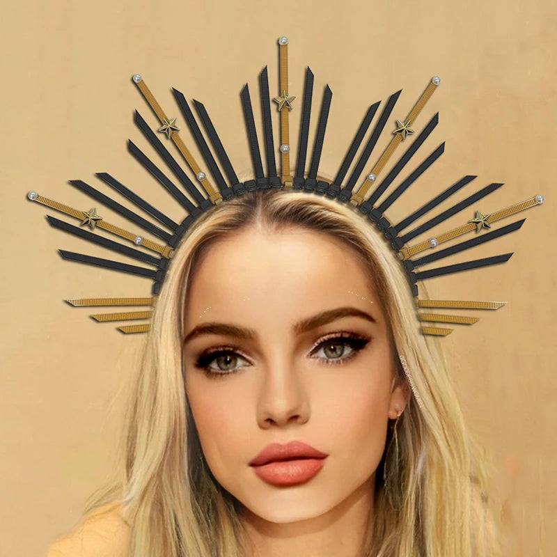 Goddess Crown Tiaras Headband Halloween Hair Band Flower Gold Halo Crowns Headwear Wedding Party Headpiece Hair Accessories