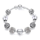 LMNZB NEW Trendy Tibetan Silver Four Leaf Clover Bracelet With Crystal Beads Charm Bracelet Bangle For Women DIY Jewelry