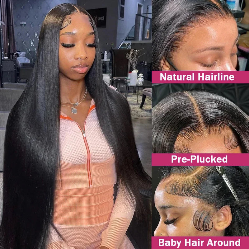 Smooth Straight Human Hair Lace Frontal Wig Straight 13x4 13x6 360 Full Lace Front Wigs Human Hair Brazilian Remy Hair 200%